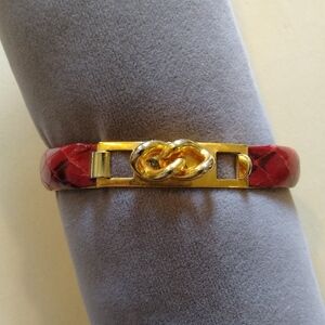 Italian Gold Plated Red Snake Leather Bracelet